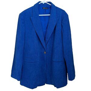 PRETTY GARDEN Women Blue Corduroy Blazer Jacket XXL Ribbed Texture Dark Academia